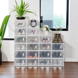 18 Pack Shoe Storage Box Clear Plastic Stackable Sneaker Organizer Containers XL - Picture 1 of 20