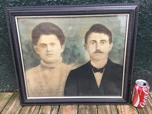 UN FANTÁSTICO RETRATO PASTEL AMERICANO DE FINALES DE 1800 DE UNA PAREJA. - Imagen 1 de 9