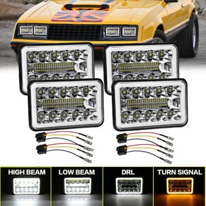 4PCS 4x6'' Light Hi/Lo DRL Sealed Beam LED Headlights For Ford Mustang 1979-1986