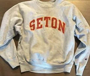 VTG Champion Reverse Weave Sweatshirt Seton Hall Crew Neck Pullover, Men’s M / L - Picture 1 of 6