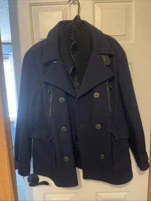 mens  Size Large kenneth cole double breasted wool blend peacoat Black - Image 1 of 4