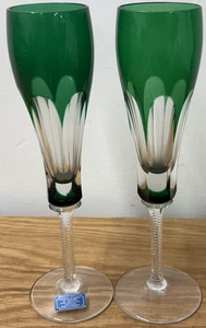 Godinger Crystal Legends Tall Champagne Flutes Green Lot of 2 - Picture 1 of 7
