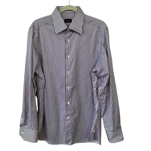 Camicia Ermenegildo Zegna Sumisura slim viola a righe manica lunga con bottoni M - Foto 1 di 11