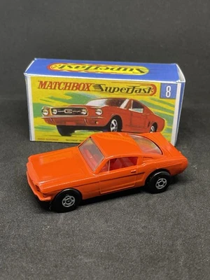 Matchbox Lesney #8 Personalizado Rojo Naranja Superrápido Ford Mustang Con Caja Repro Foto 1 de 4