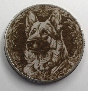Deutscher Schäferhund USA bekleidet Viertel Oberfläche graviert Hobo Nickel / Liebesmedaille - Bild 1 von 2