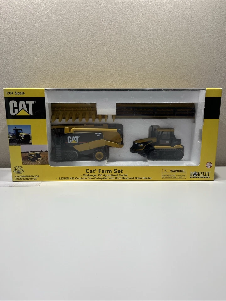 Cat Lexion 485 Combine & Challenger 75E Tractor Farm Set By Norscot 1/64 Scale - Image 1 of 4