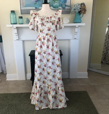 Maxi Vestido Floral Rosa Pradera Vintage Talla M/L Casero Cottagecore Volantes Foto 1 de 4