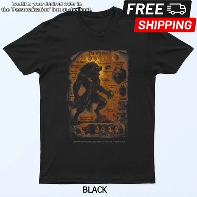 Halloween Occult Werewolf Study Horror Full Moon Goth Black T-Shirt - Image 1 of 3