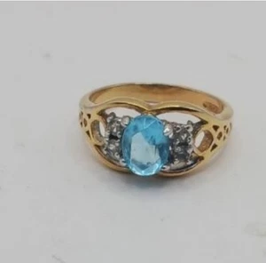 Blue Topaz 925 Gold Over Ring, Taiwan, Size 8 - Picture 1 of 3