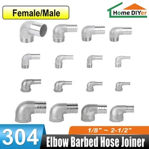 Conector de unión de manguera de púas de codo hembra/macho BSP de montaje de tubería de acero inoxidable 304 - Imagen 1 de 87
