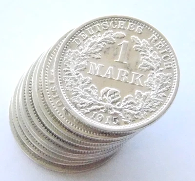 Lot GERMAN 10x 1 MARK 1873 - 1915 90% Silver Coin EMPIRE WW1 NICE Old History - Image 1 of 4