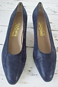 Salvatore Ferragamo Textured Suede Pumps~Navy Blue~2" Heels~Women's 10.5 AA - Picture 1 of 9