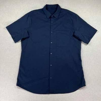 Lululemon Seersucker Shirt Men's XL/2XL Navy Short Sleeve Button Front Textured - Image 1 of 4