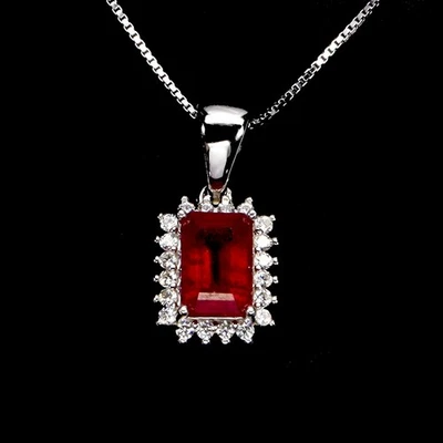 925 Sterling Silver Necklace Octagon Ruby 7x5mm Natural Gemstone Jewelry 18in - Image 1 of 4