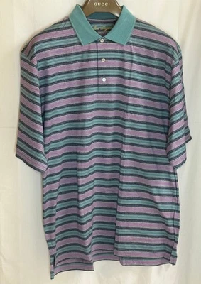 Ben Hogan Men's Short Sleeves w/ Collar Striped Polo Shirt-Pine Green &Purple-XL - Image 1 of 4