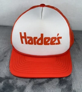 Vintage Hardees Restaurant Trucker Hat Mesh Orange & White Old School Adjustable - Picture 1 of 15