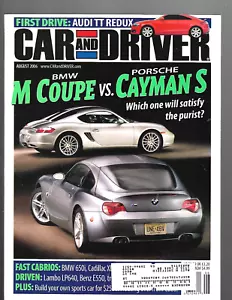 Car And Driver Magazine August 2006- BMW Z4, Porsche Cayman S, BMW 650i - Foto 1 di 3