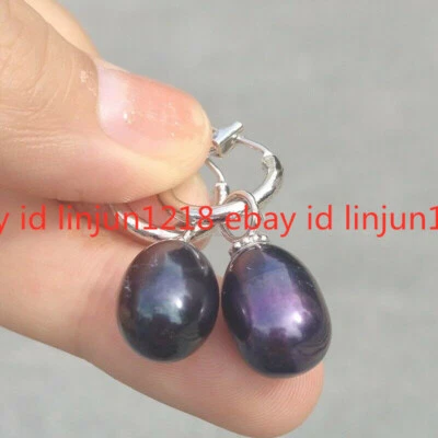 Hermoso Pendiente Perla Negra Barroca Mar del Sur 8-9mm Plata 925 Foto 1 de 4