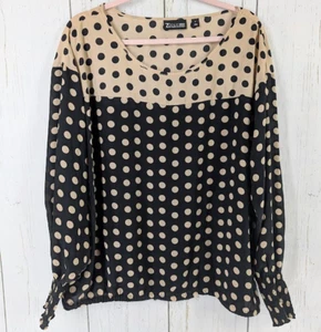 New York Company Size XL Tan Black Long Sleeve Polka Dot Blouse - Imagen 1 de 8