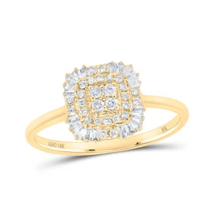 10K Yellow Gold Womens Round Diamond Square Ring 1/4 Cttw - Picture 1 of 2