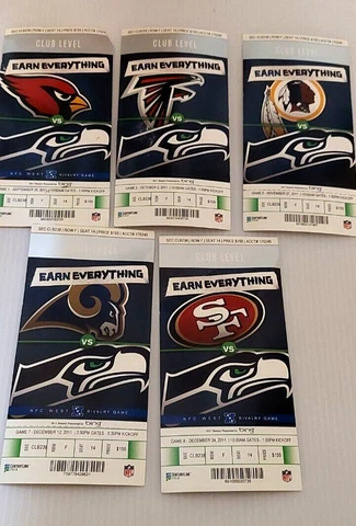 2011 Seattle Seahawks Lot of 5 NFL Season Ticket Stubs + John Carlson #89 Signed Cover