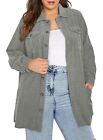 Eytino Womens Plus Size Corduroy Shacket Casual Long Sleeve Button Down Overs...