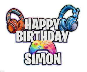 Personalised Cake Topper Party Gamer Controller Gaming XBOX Headset Birthday - Picture 1 of 3