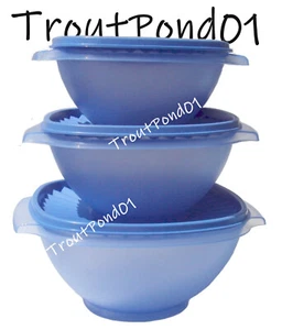 TUPPERWARE Servalier Bowl Juego Clásico de 3 Tapas Azul Cielo Manijas de Pestaña 4 6 8 Tazas - Imagen 1 de 6