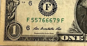 $1 Dollar Bill 2013 Circulated Radar Double Triple Serial Number F 55 7 666 79F - Picture 1 of 3
