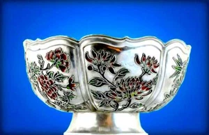 Antique Chinese Export Silver and Enamel Chrysanthemum Bowl - Picture 1 of 7