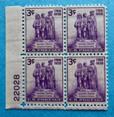 US Stamps Scott 837 3c plt block 1938 NW Territiory Sesquicentennial M/NH - Image 1 of 3