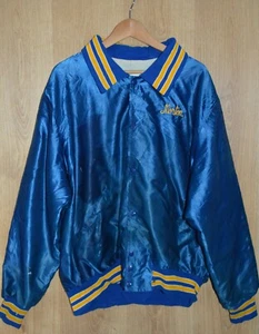 Vintage USA Made Blue Satin Nylon Baseball Bomber Jacket - Extra Large - Picture 1 of 7