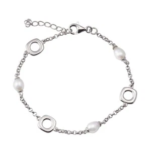 Pulsera De Esmalte Abierto Cuadrado De Plata Esterlina Y Madre Perla - Imagen 1 de 3