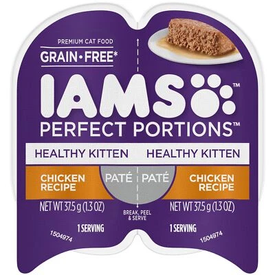 IAMS PERFECT PORTIONS Healthy Kitten Grain Free* Wet Cat Food Paté, Chicken R... - Image 1 of 4