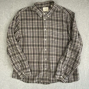 Billy Reid Shirt Mens XL Standard Fit Blue Gray Plaid Button Down Cotton Linen - Picture 1 of 8