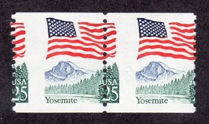 US # 2280 (1987) 25c - MNH - EFO: Misperf'ed pair. Holes through the FLAG!!!! - Picture 1 of 2