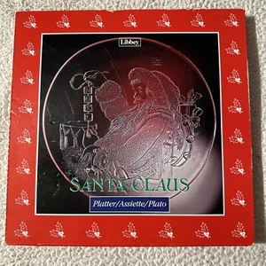 LIBBEY Santa Claus Serving Platter NOEL Clear Glass Etched 13" Original Box 5526 - Picture 1 of 3