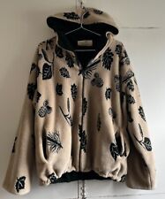 Vintage St Johns Forest Leaves Nature Theme Sherpa Fleece Hoodie Jacket Size L