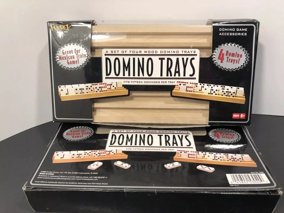 4 Fundex Solid Wood Domino Trays for Mexican Train Game Holds 15 per Tray