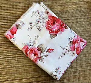 Cath Kidston FABRIC, Red, Pink Roses on White, Cotton Duck, 19" W x 57 1/2” L - Picture 1 of 7
