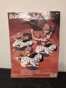 Bucilla 6227 PUPPIES COASTERS Plastic Canvas Set of 6 plus Holder - Picture 1 of 2