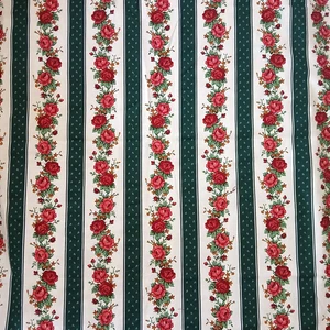 Cranston Scarlett Rosen grün Streifen Stoff Panel 1 Yard +33" x 28" W Baumwolle OOP - Bild 1 von 12