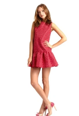Red Valentino Polka Dot Print Linen Mini Sleeveless Dress Sz 2 Red/White - Image 1 of 4
