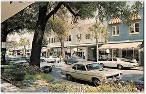 WINTERPARK, FL Straßenszene Geschäfte 60er Jahre Autos Florida Chrom Vintage Postkarte - Bild 1 von 2