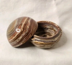 Barattolo portagioie sfera pietra a fascia marrone lucido 3" Pakistan  - Foto 1 di 11