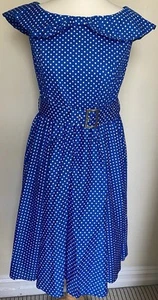 Lindy Bop weiß gepunktetes Kleid blau Größe UK 14 brandneu mit Etikett - Bild 1 von 14