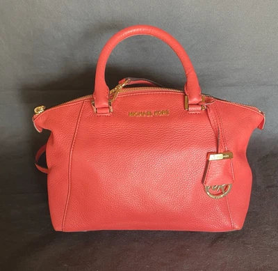 MICHAEL KORS Naranja Brillante Riley Guijarro Cuero Cartera Bandolera Bolso Cartera Foto 1 de 4