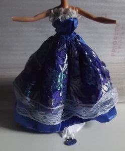 Barbie Blueish Purple Lace Evening Gown WITH Shoes & Purse (may be hand made) - Picture 1 of 10