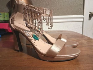 ADRIENNE VITTADINI Gala-1 Fringed Ankle Strap 4” Stiletto Sandals.Size 7.5 - Picture 1 of 12