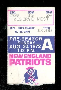 Vintage Ticket Stub NEW ENGLAND PATRIOTS NFL Pre-Season Aug. 20, 1972 - Picture 1 of 2